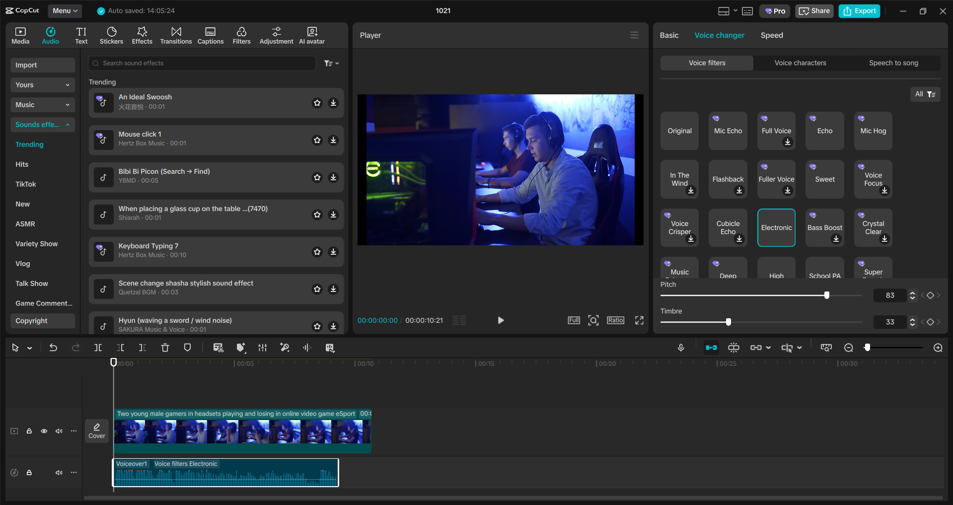 Interface of the CapCut desktop video editor - a tool to change voice in videos