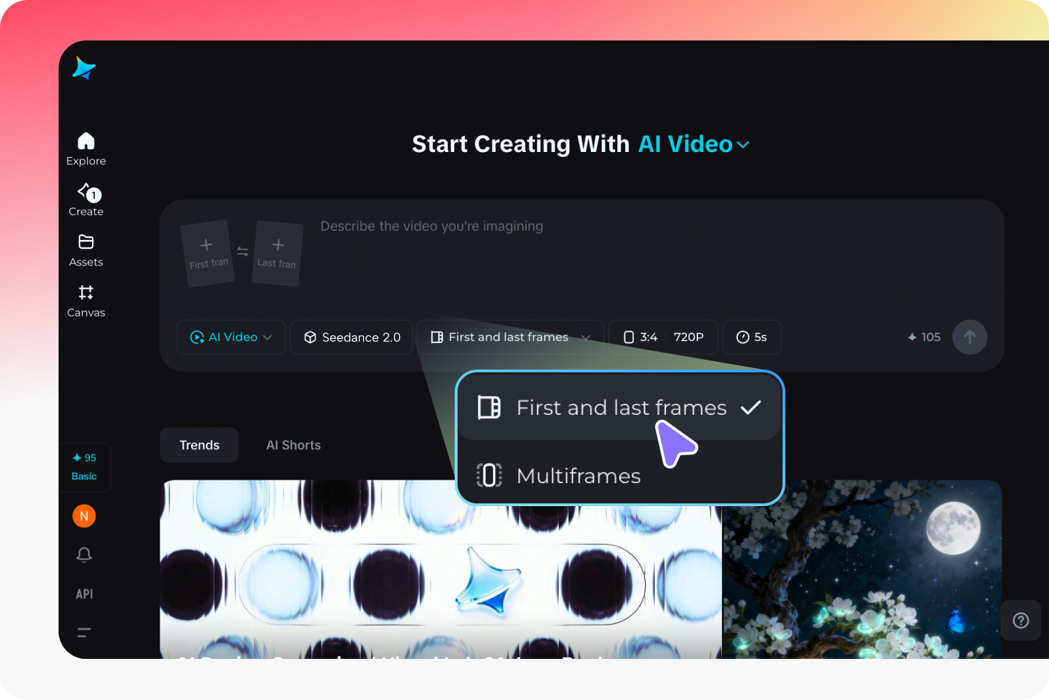 Select model in Seedance 2.0 AI video generator