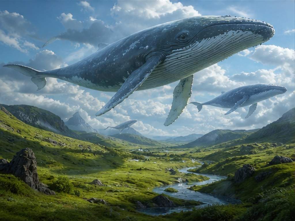 Tensor Art AI Prompt, ejemplo de aviso 4 - Migración de ballenas celestes