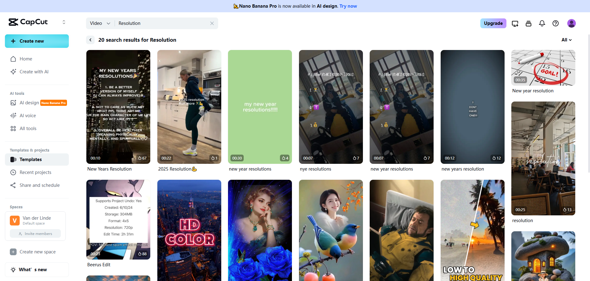 CapCut's new year resolution templates