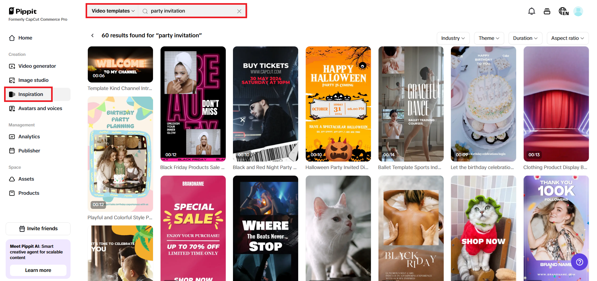 Find inspiration and select a template