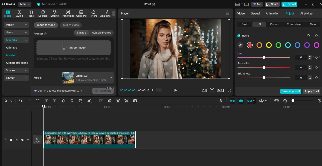 Video editing interface of the CapCut desktop video editor