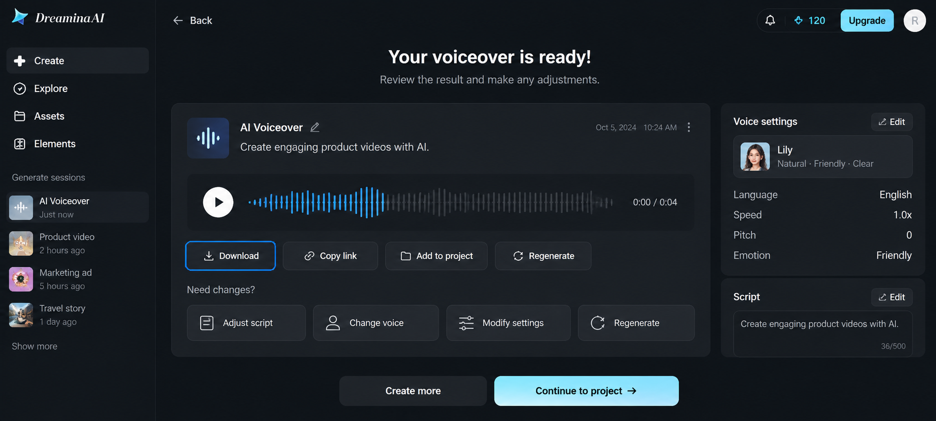 Generate and refine the voiceover
