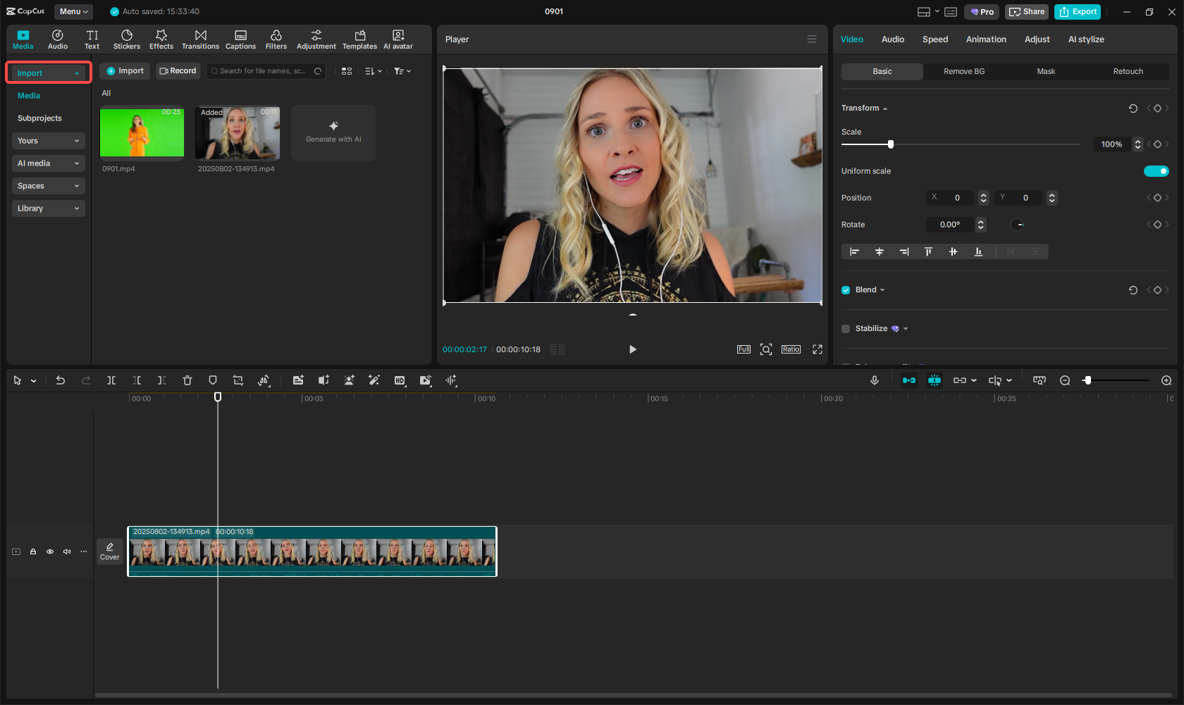 Import video to CapCut