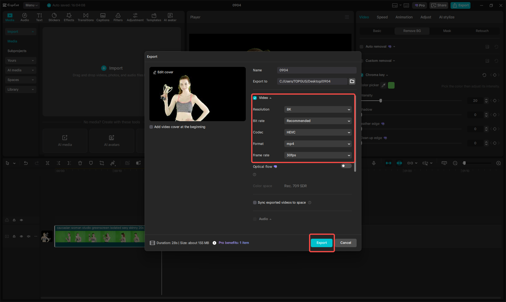 Exporting the video from CapCut