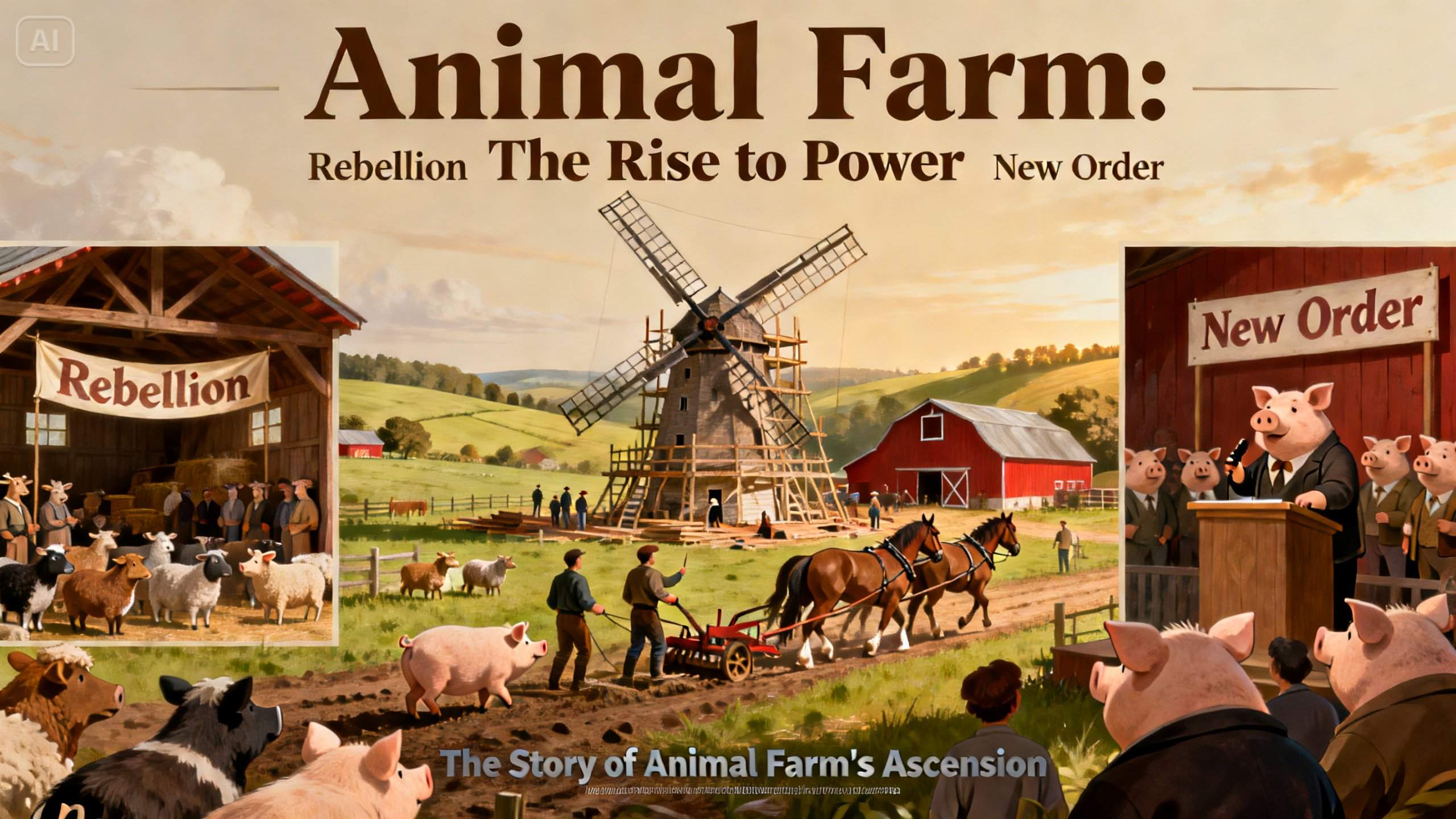 poster project on Animal Farm that tells the story