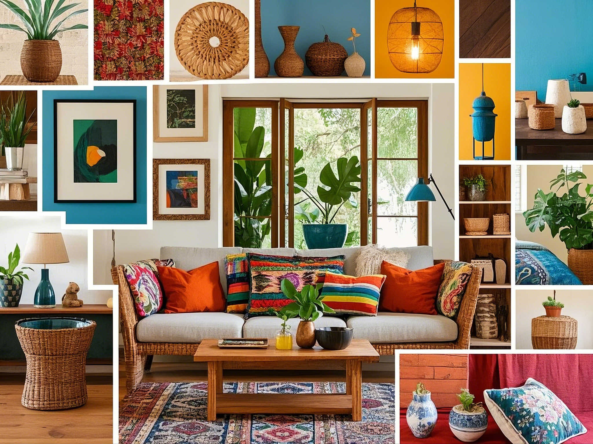 Papan sampel desain interior eklektik Bohemian
