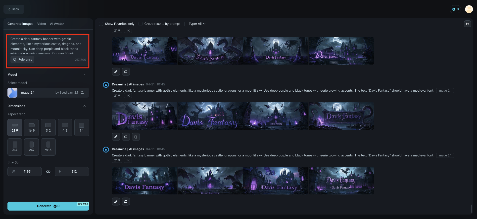 Create banner for Twitch with Dreamina
