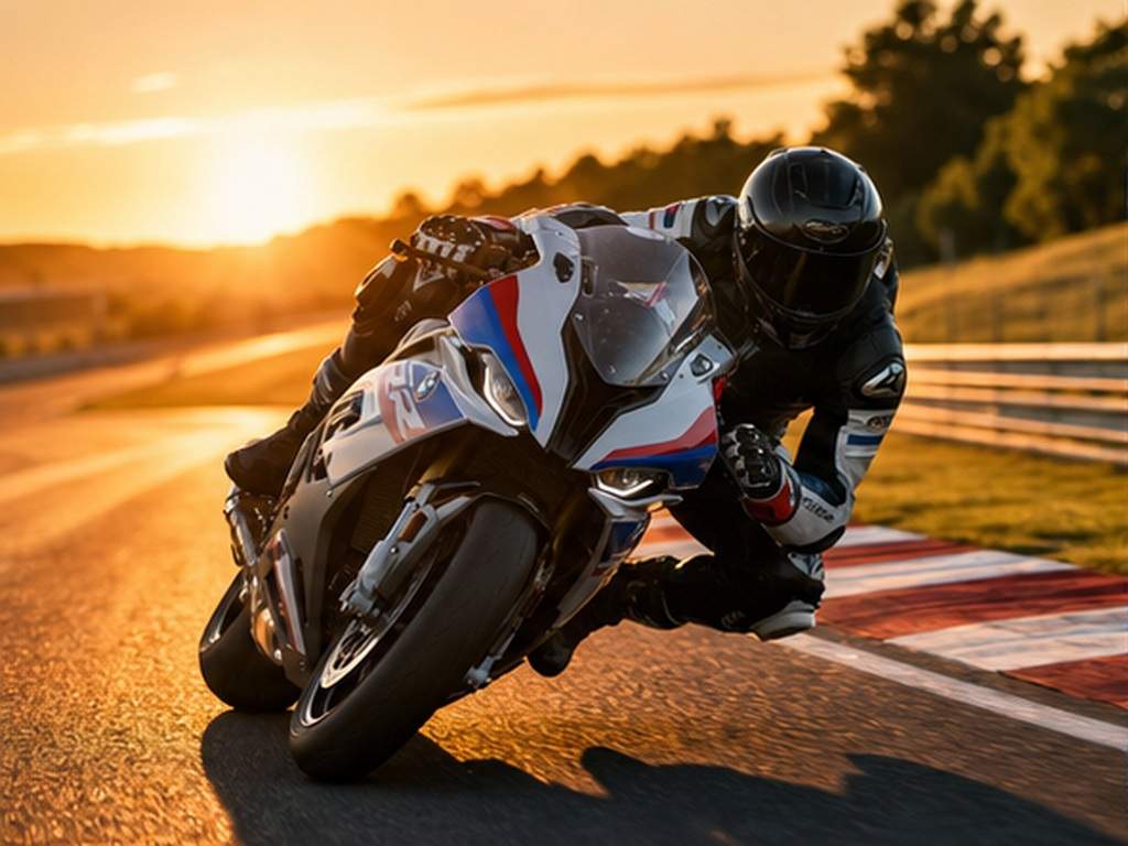 Gemini BMW S1000RR Bike Prompts prompt example 1 - Golden racetrack lean
