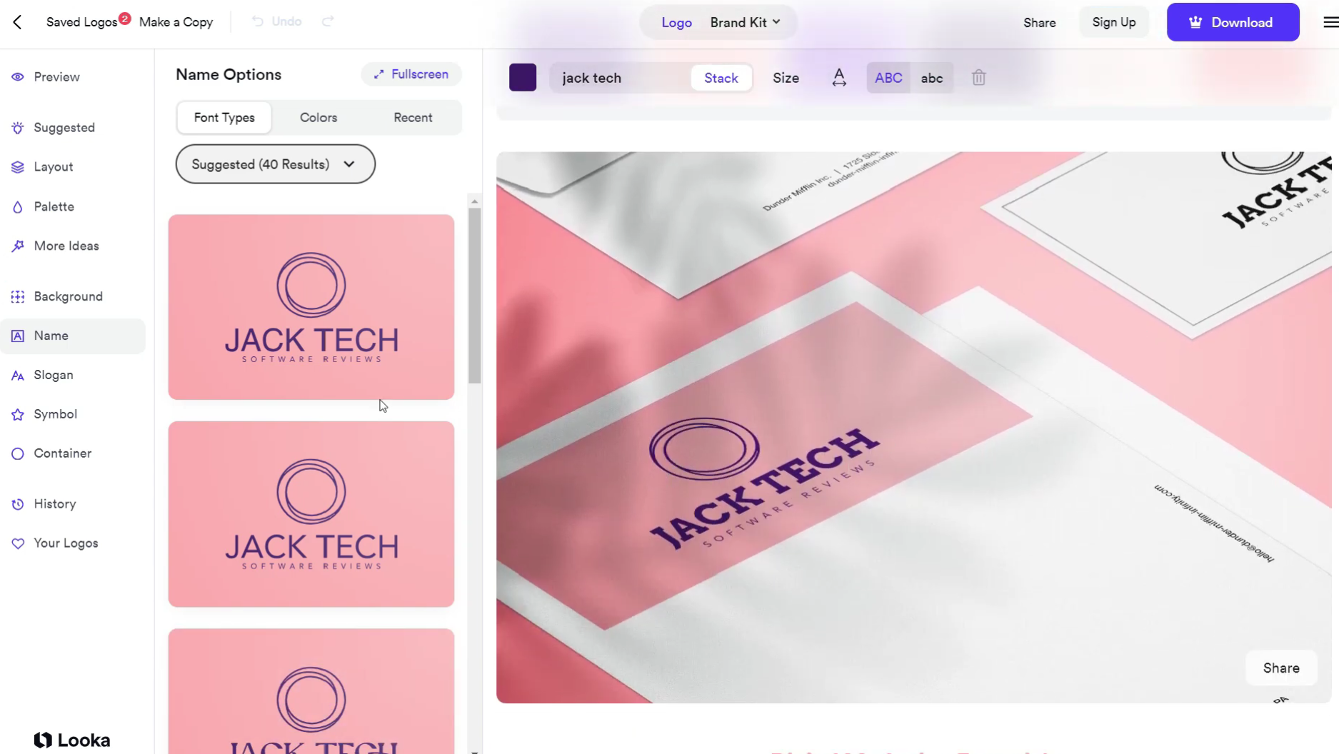 Looka's interface