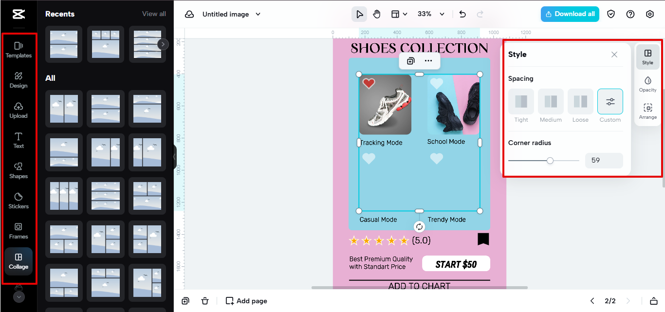 Skapa bento-raster i CapCut Web