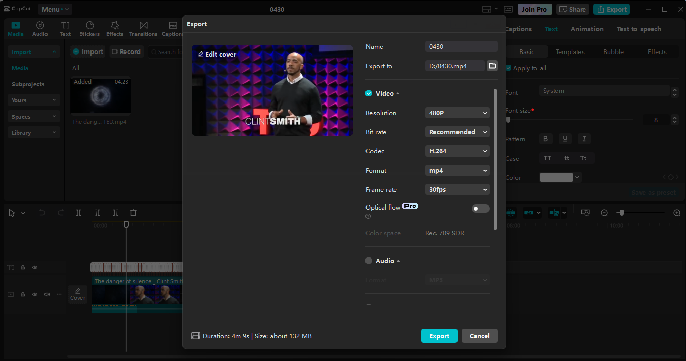 CapCut에서 비디오 내보내기