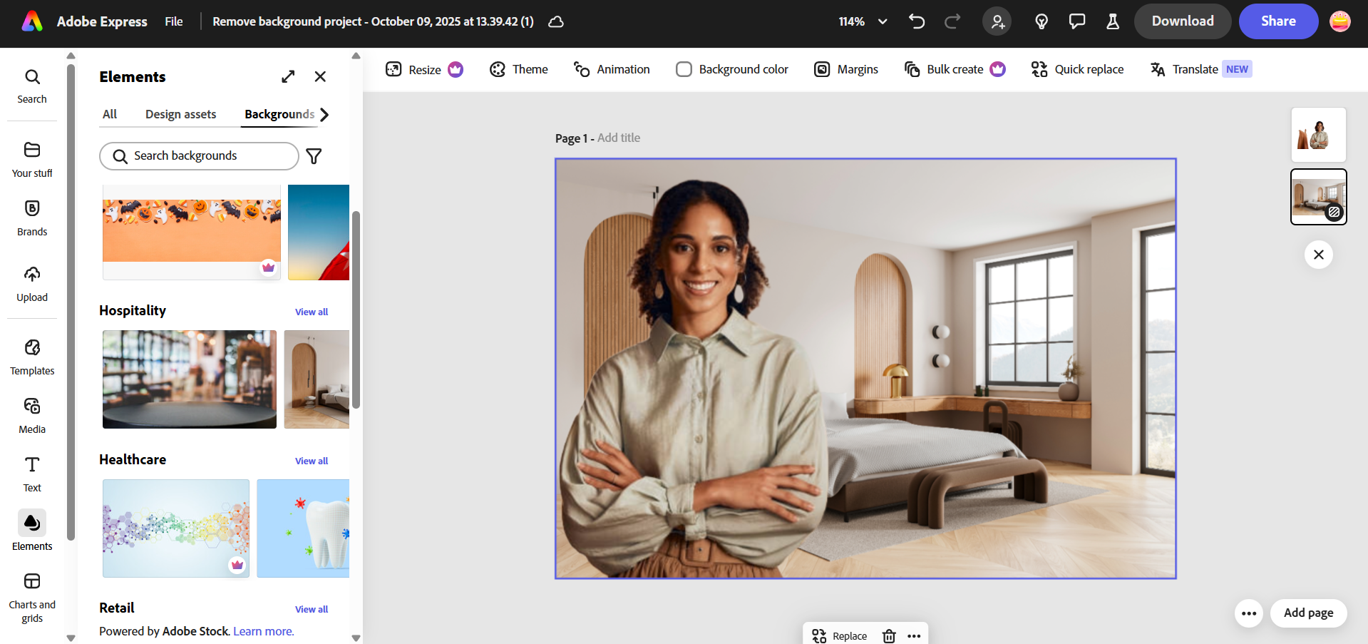 Adobe Express background remover interface