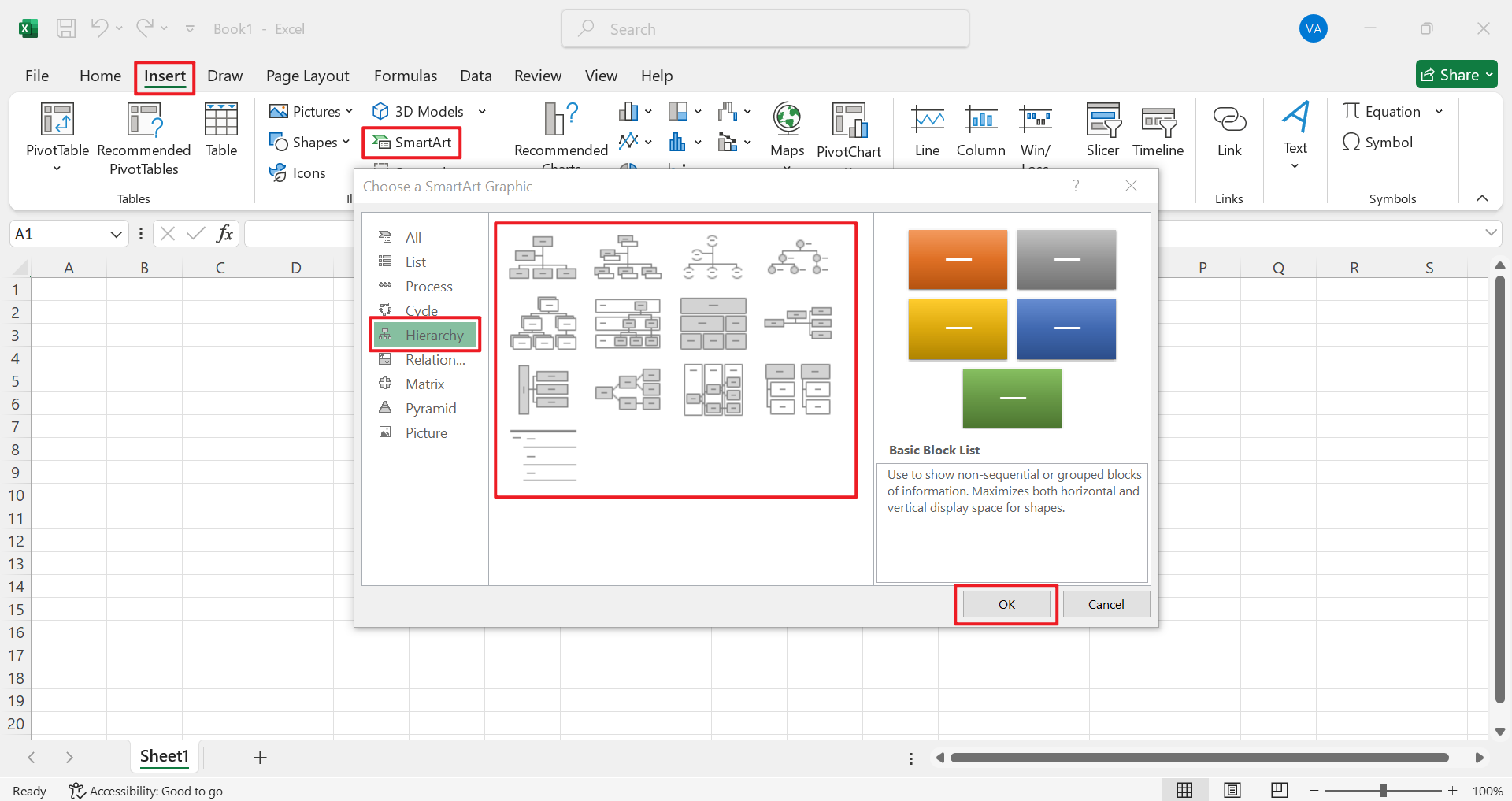 cara membuat carta org pada excel