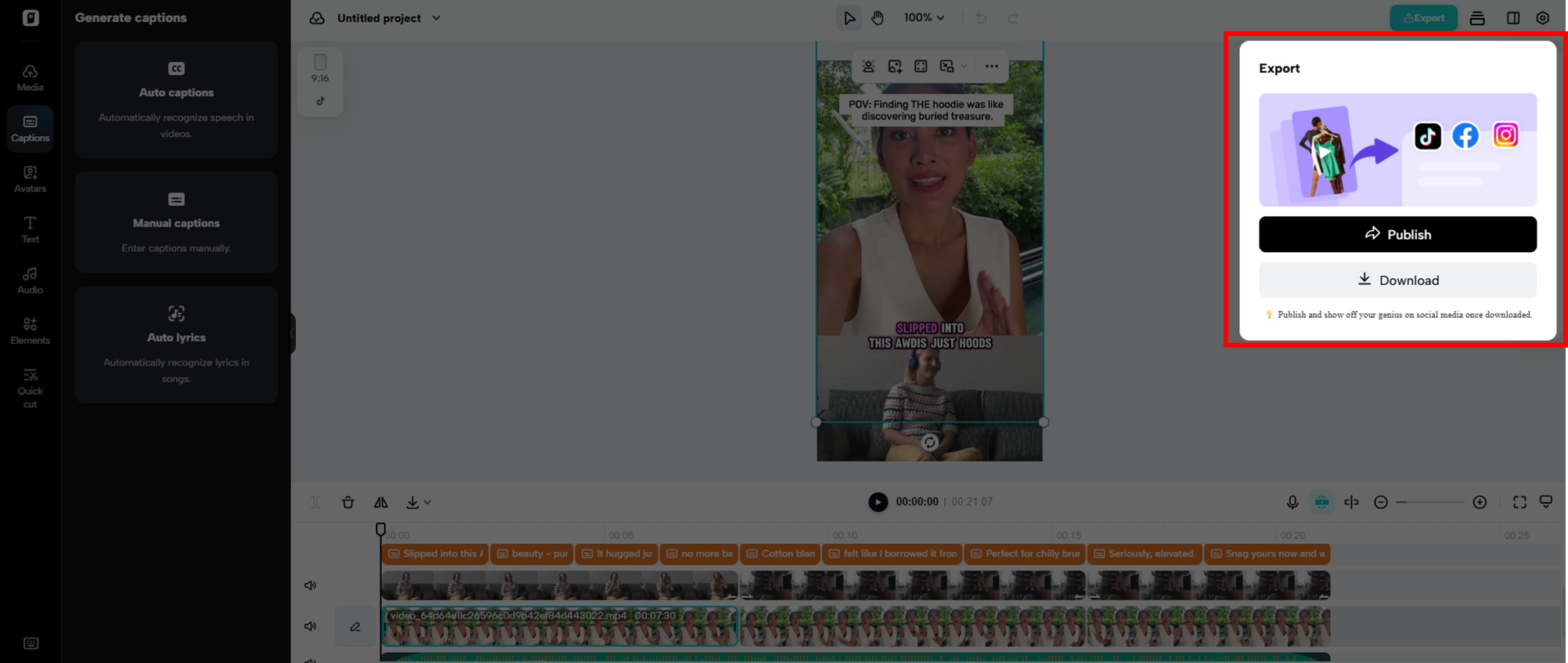 Publique ou baixe o vídeo criado.