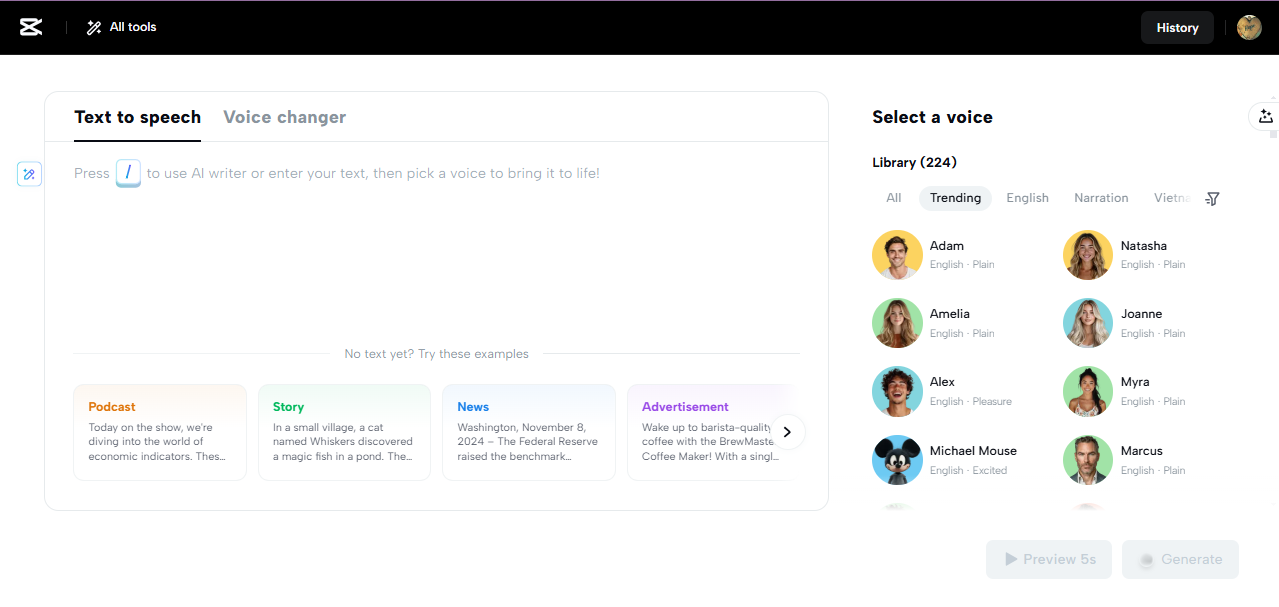 CapCut Web meme voice generator