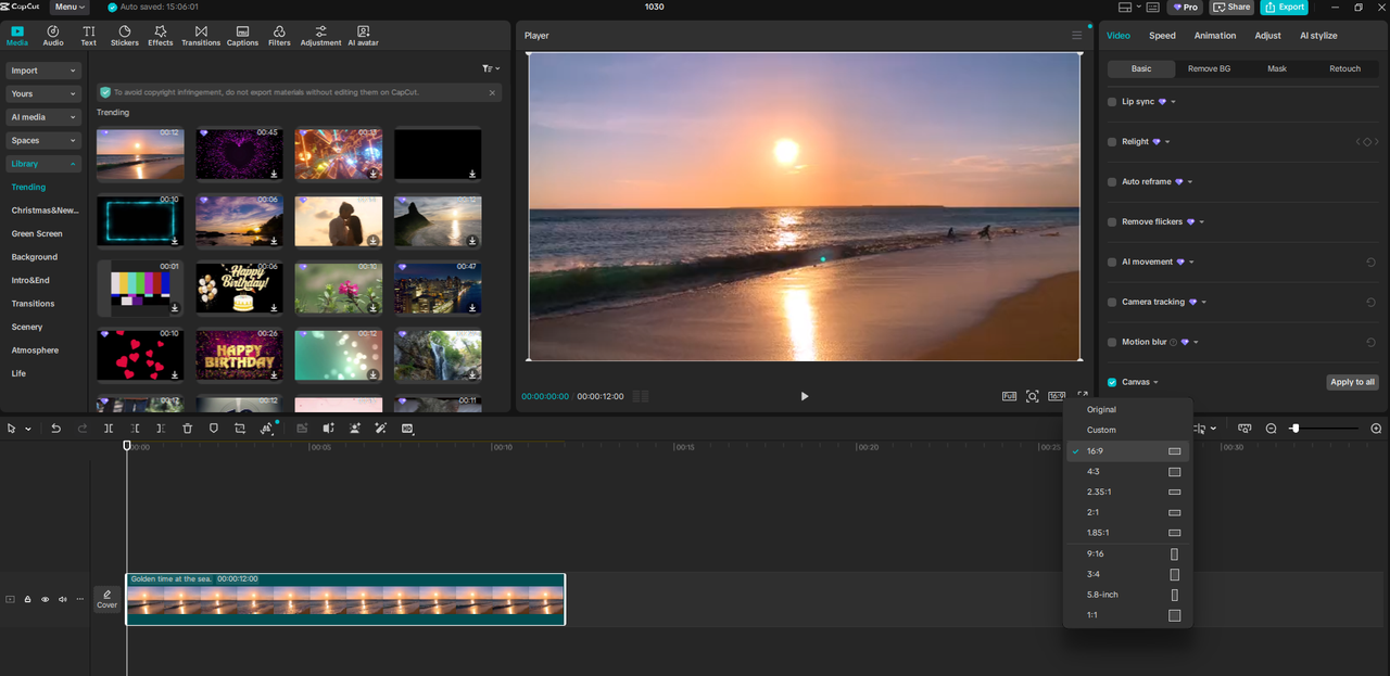 Select Video Ratio in CapCut
