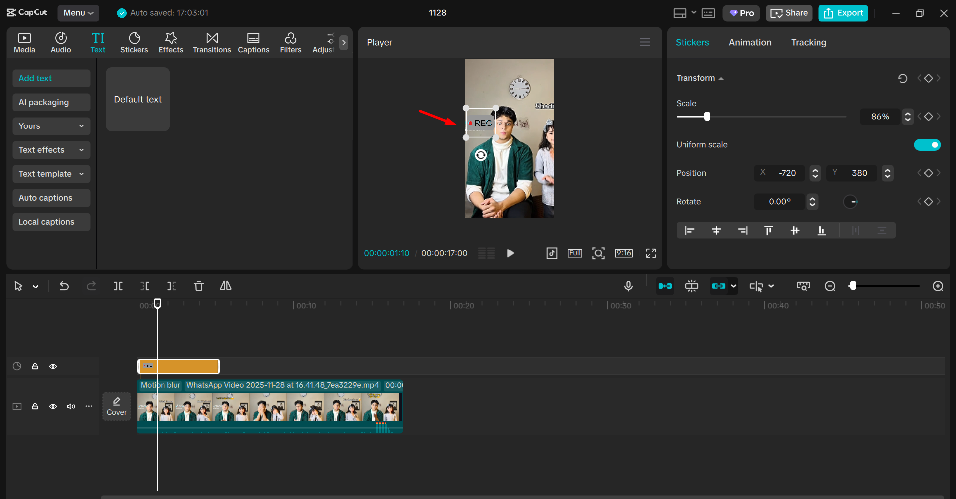 Resizing and positioning it in CapCut desktop video editor