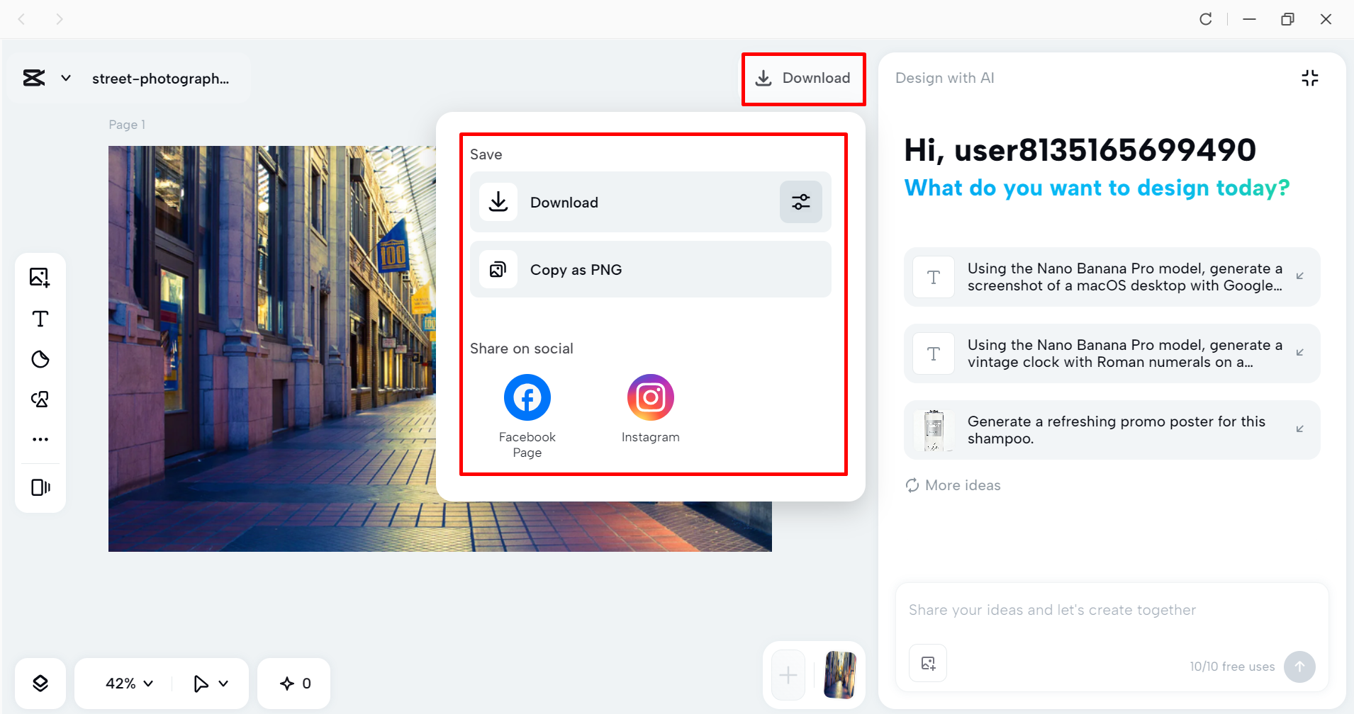 Downloading the image from the CapCut desktop video editor