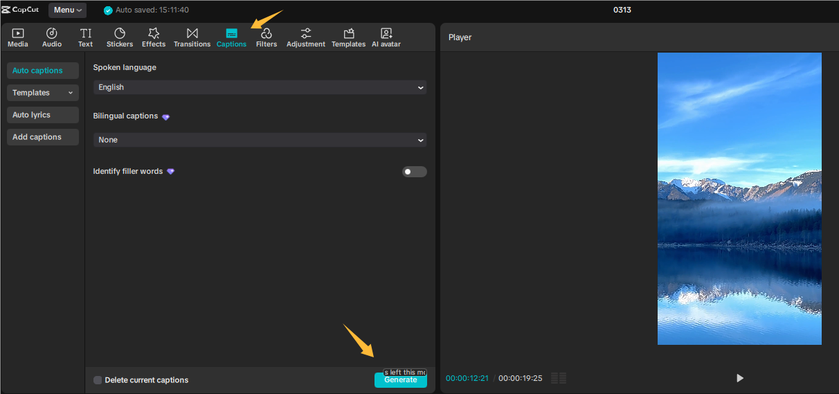 Generate an auto caption in CapCut on PC