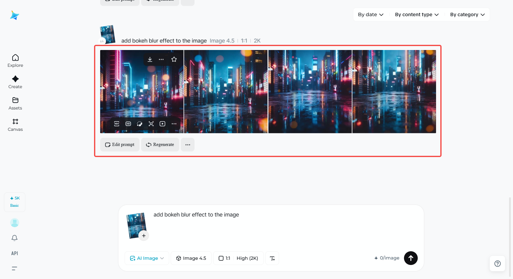 Selecting your blurred image in Dreamina