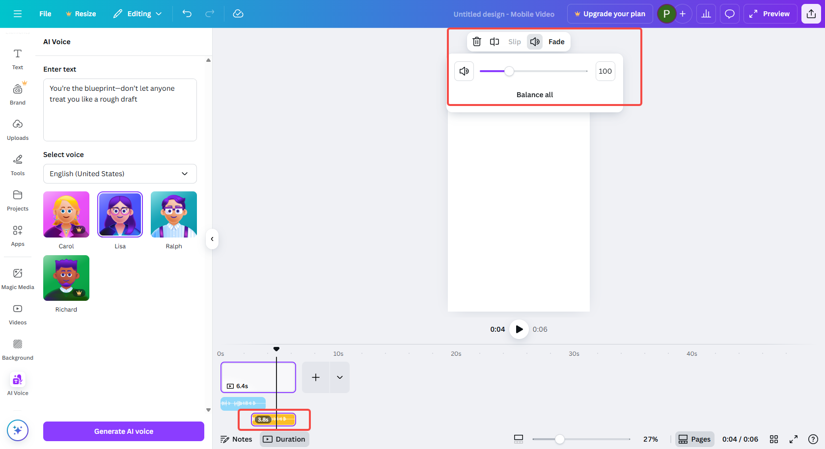 Edit the generated AI voice