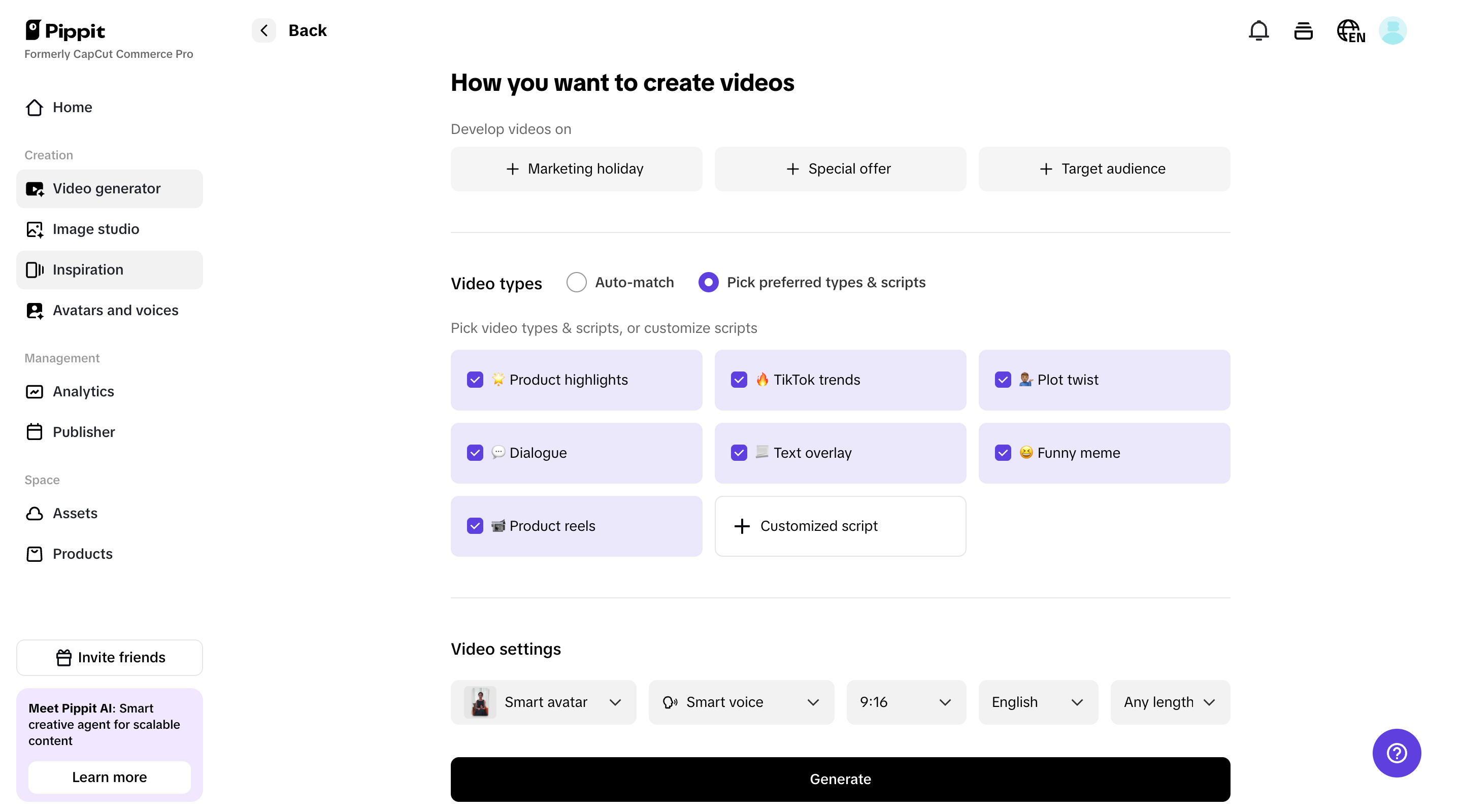 Customizable video settings