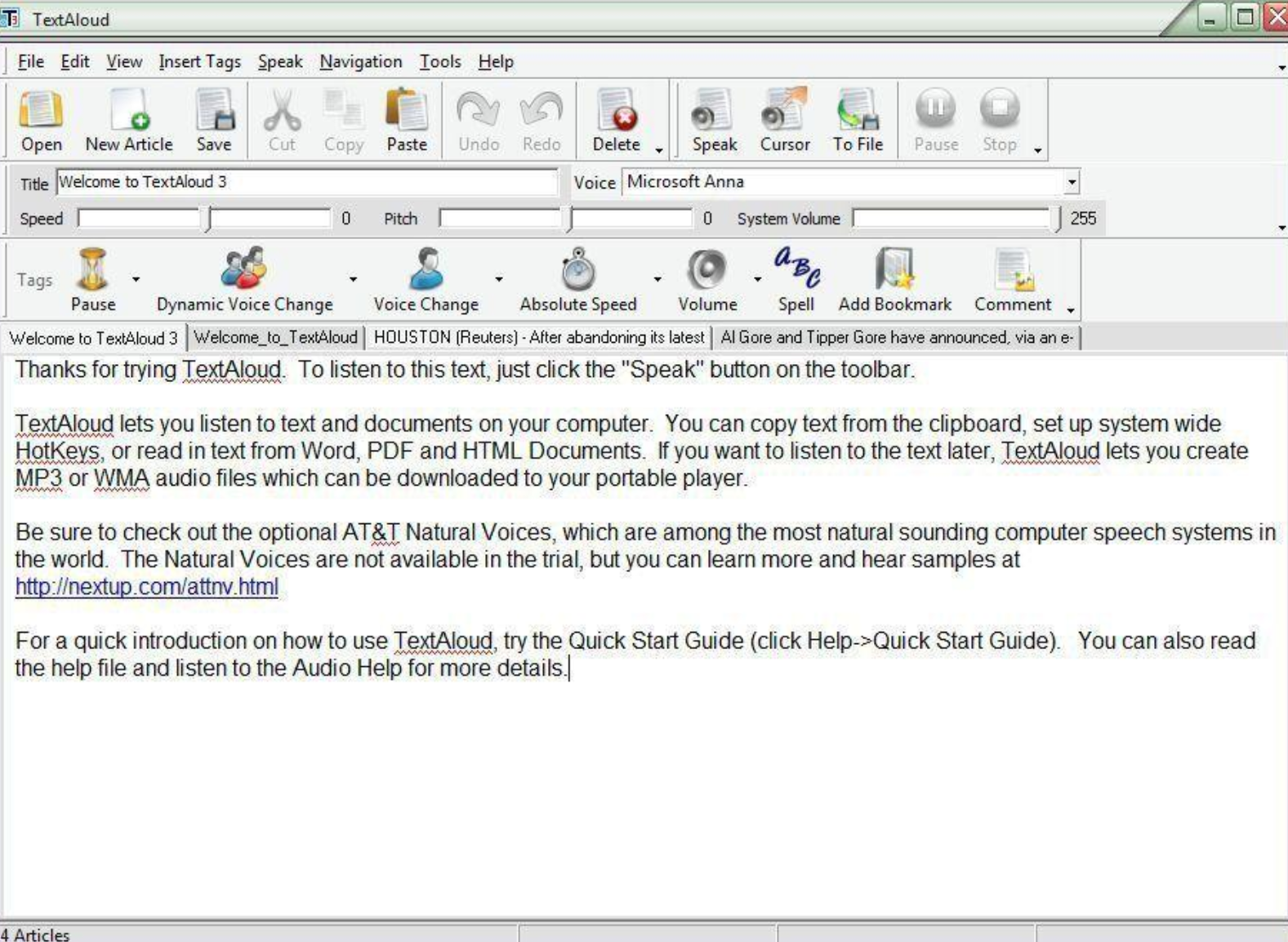 Teksti Aloud-ohjelmistoliittymä