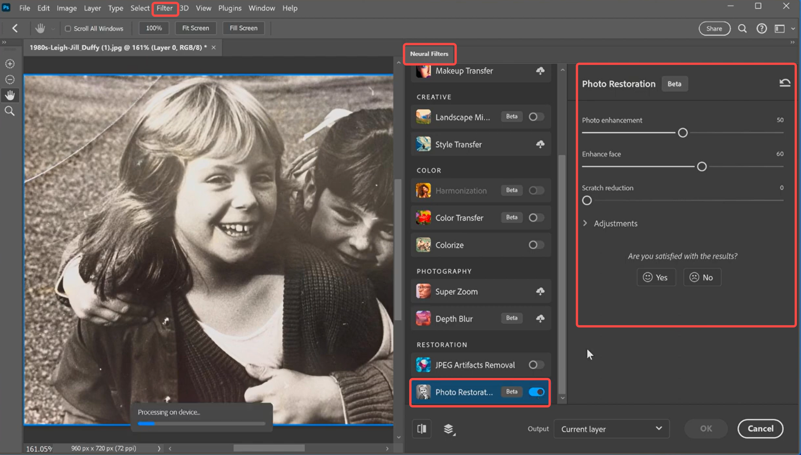 Showing how to use Photoshop photo restoration software