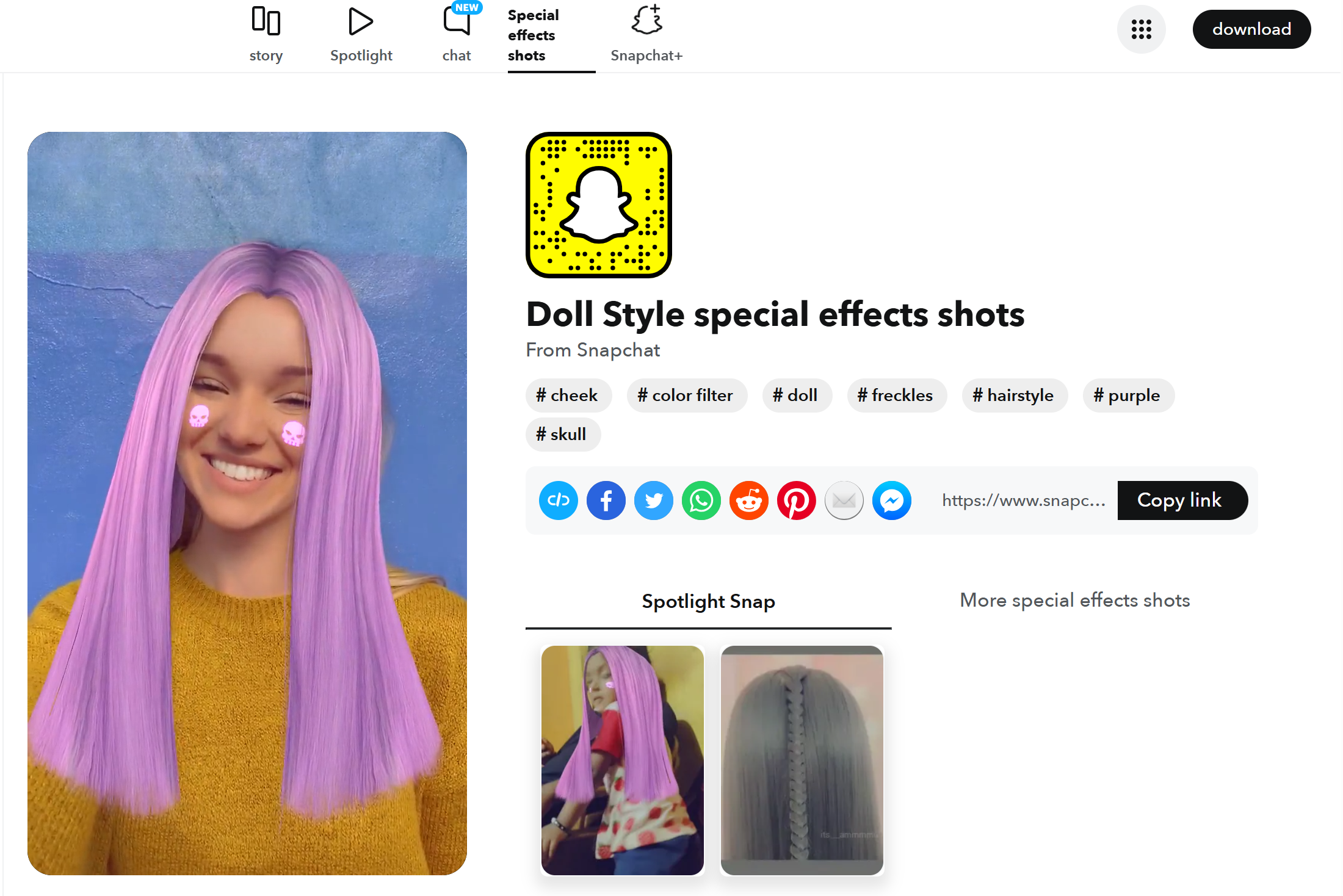Snapchat face filters to download: Doll Style Lense