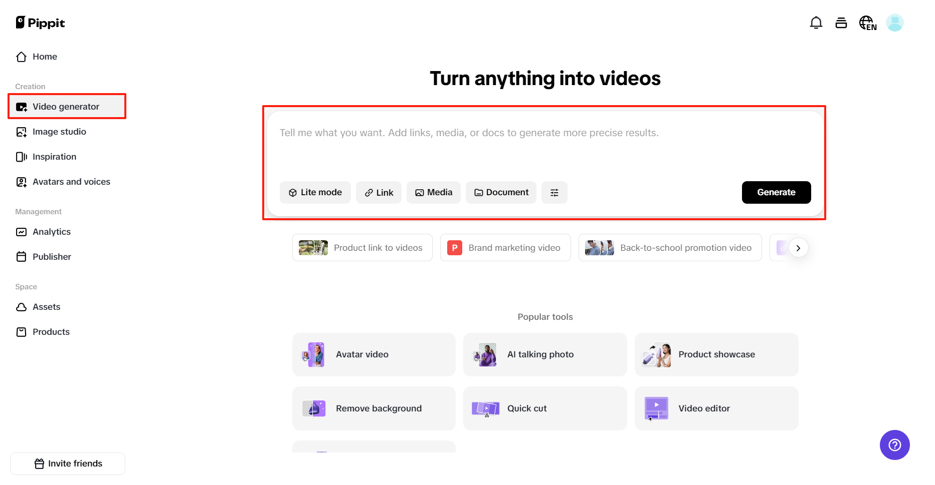 Enter text, paste a link or upload media/document
