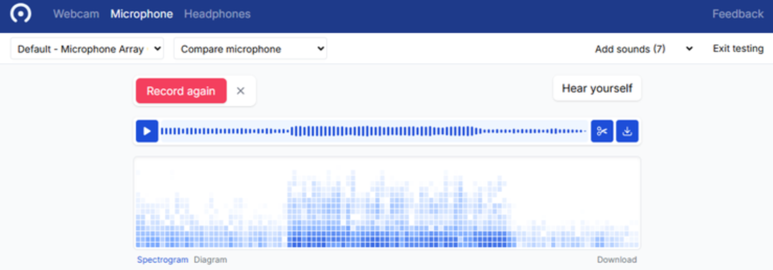 Interface of Webcam Mic Text - another tool to do a mic test
