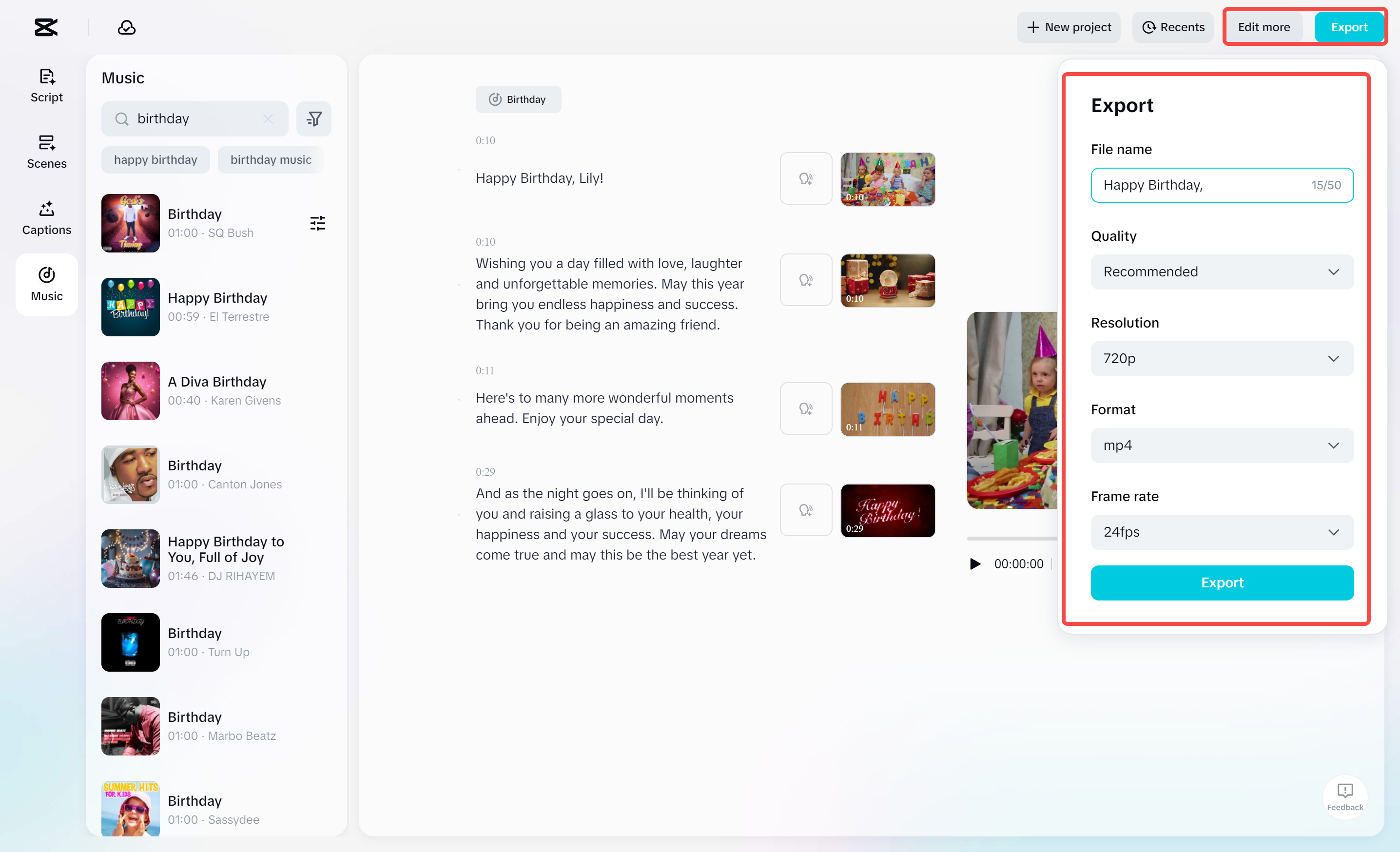 Exporting a video from the CapCut desktop video editor