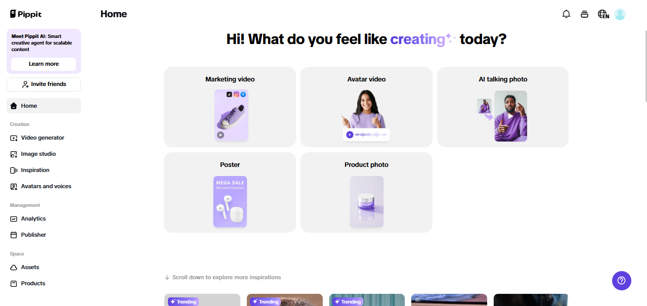 Maker de vídeos de marketing da Pippit
