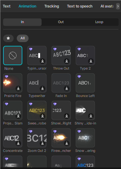 Adjust text animation in CapCut