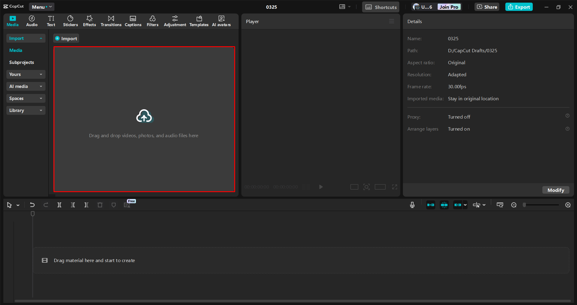 Importing a video into the CapCut desktop video editor