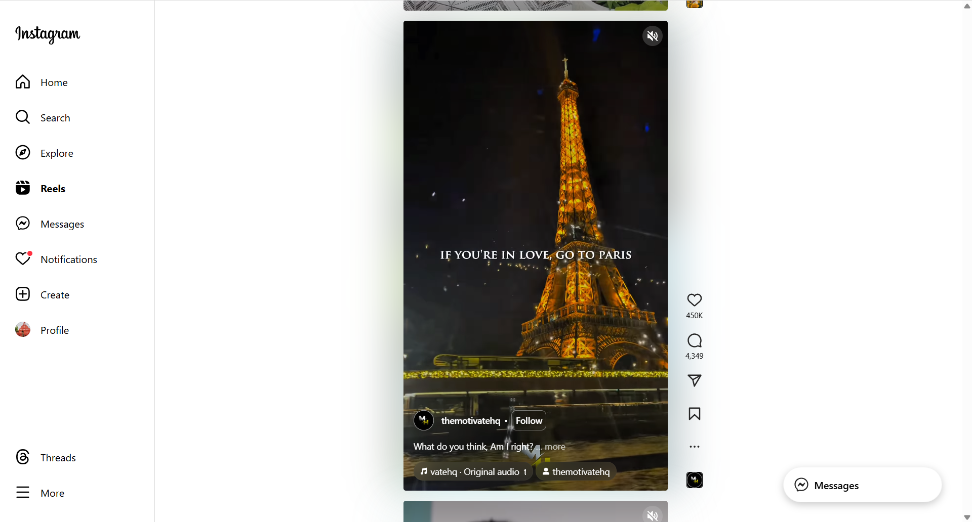 Instagram Reels page