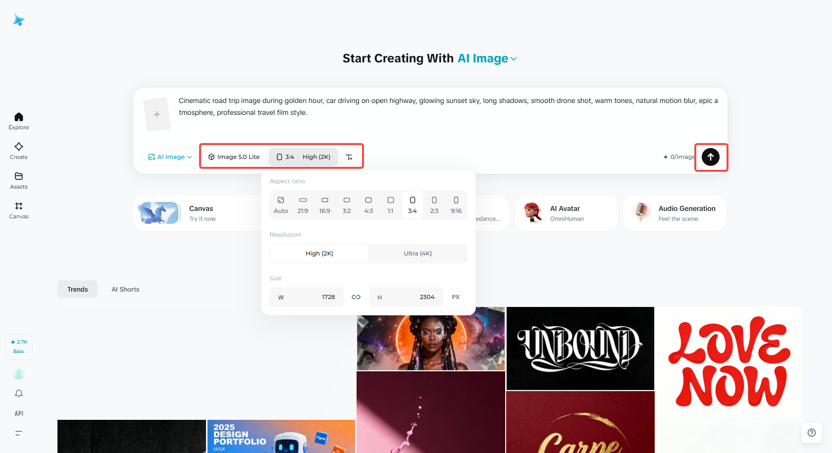 Select the image and model settings