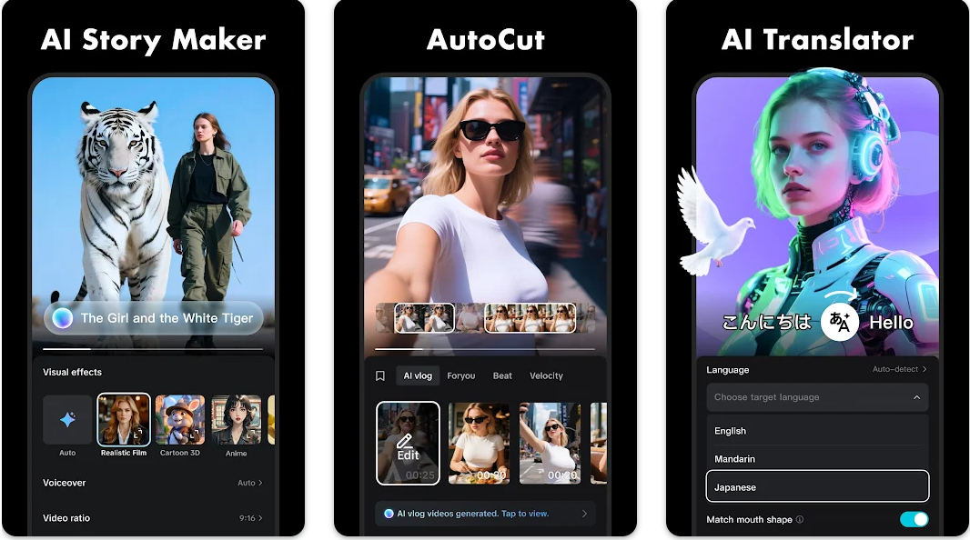 Interface of the CapCut mobile app - an efficient way to upscale videos to 4K