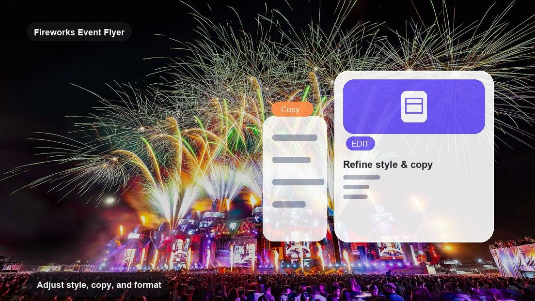 Fireworks Event Flyer Maker realistic image for adjust style, copy, and format