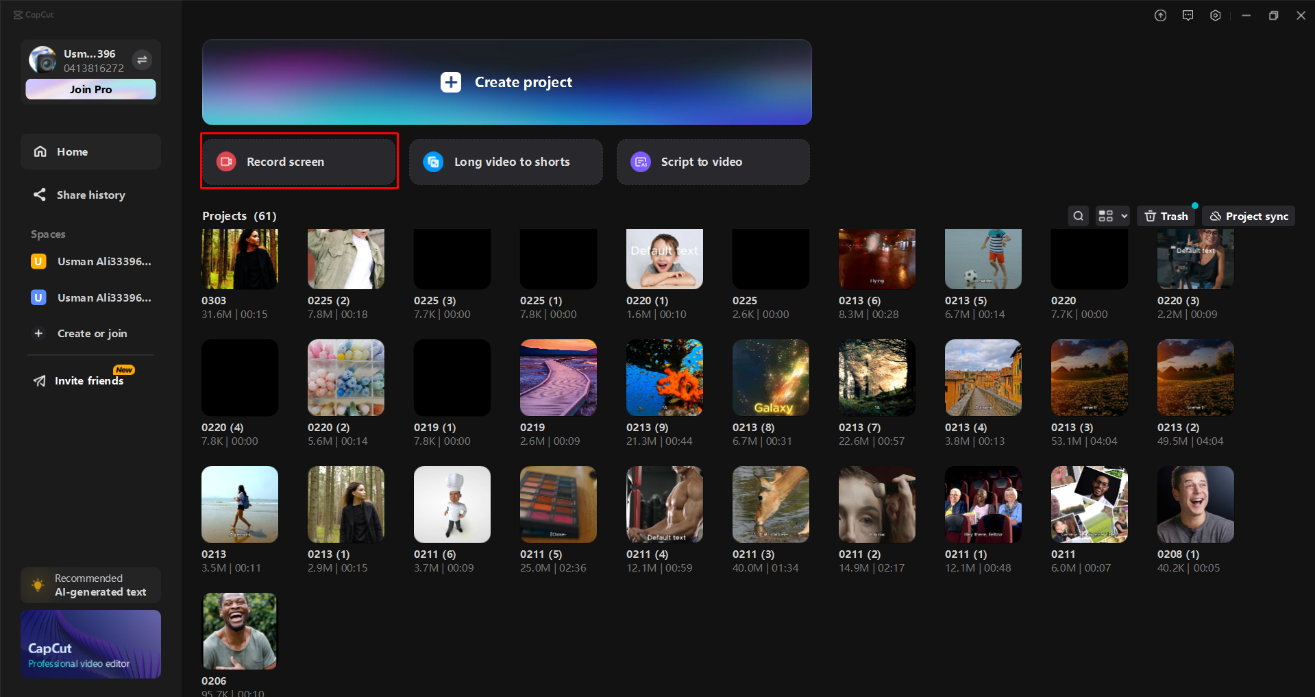 Accessing the screen recording tool in the CapCut desktop video editor