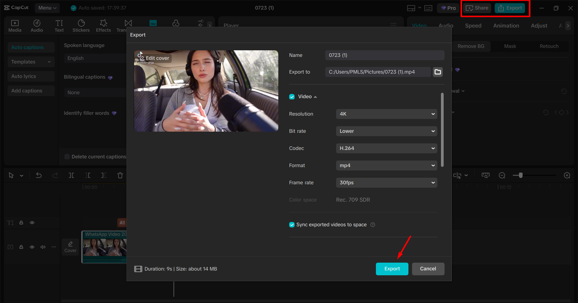 Exportar o vídeo do editor de vídeo para desktop CapCut