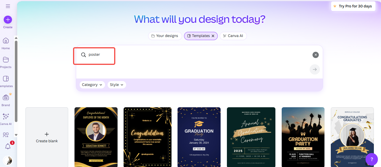 Scegli il modello di poster Canva