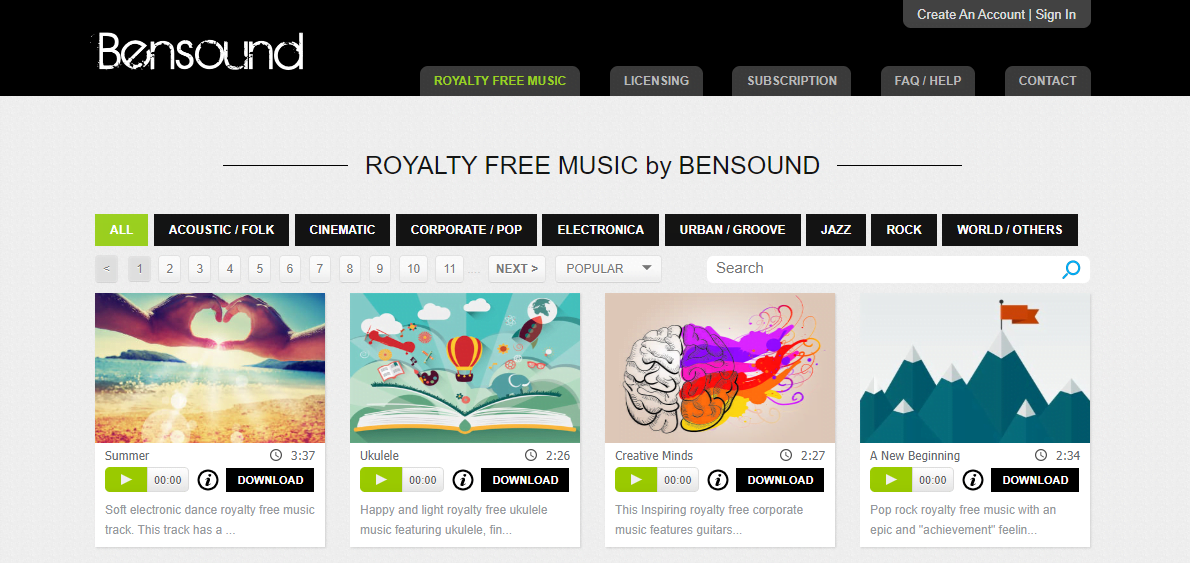 Bensound - descarga las 40 mejores canciones gratis mp3