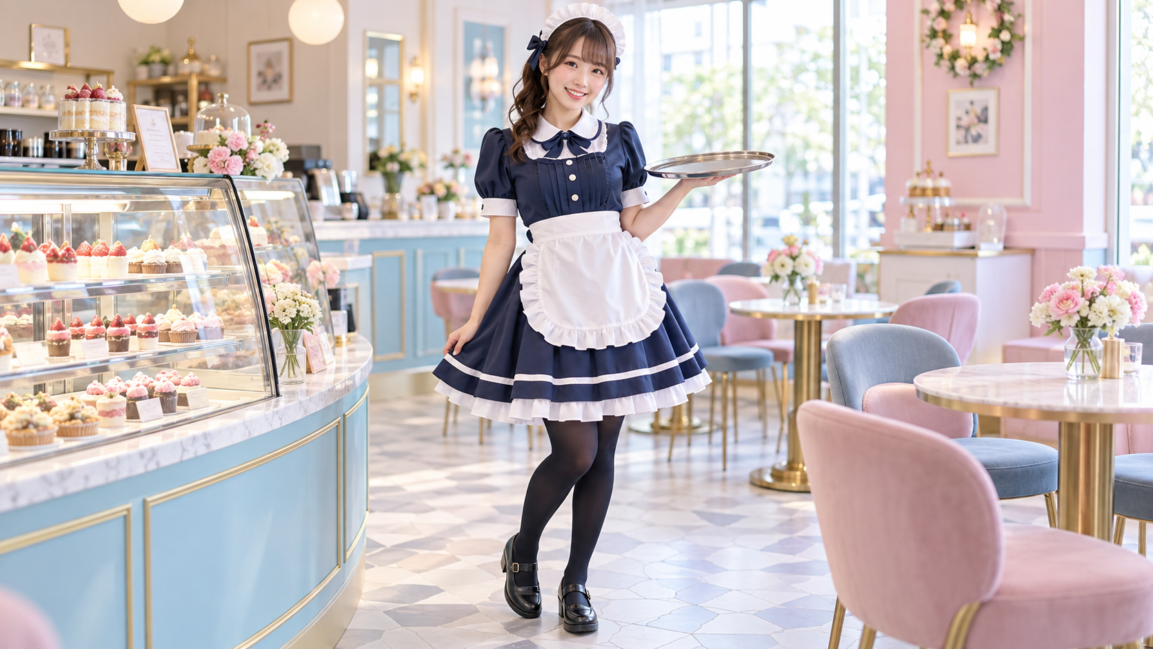 AI hizmetçi elbise istemleri: Modern Pastel Cafe Üniforması