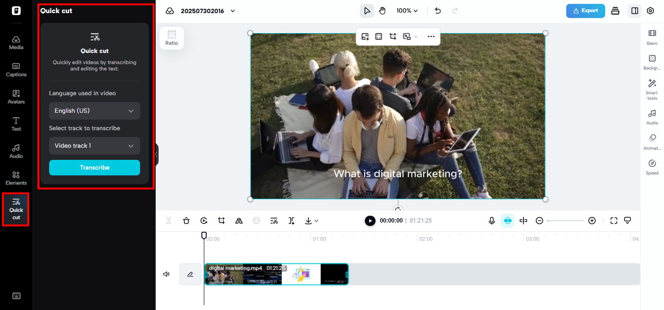 Pippit video transcription tool