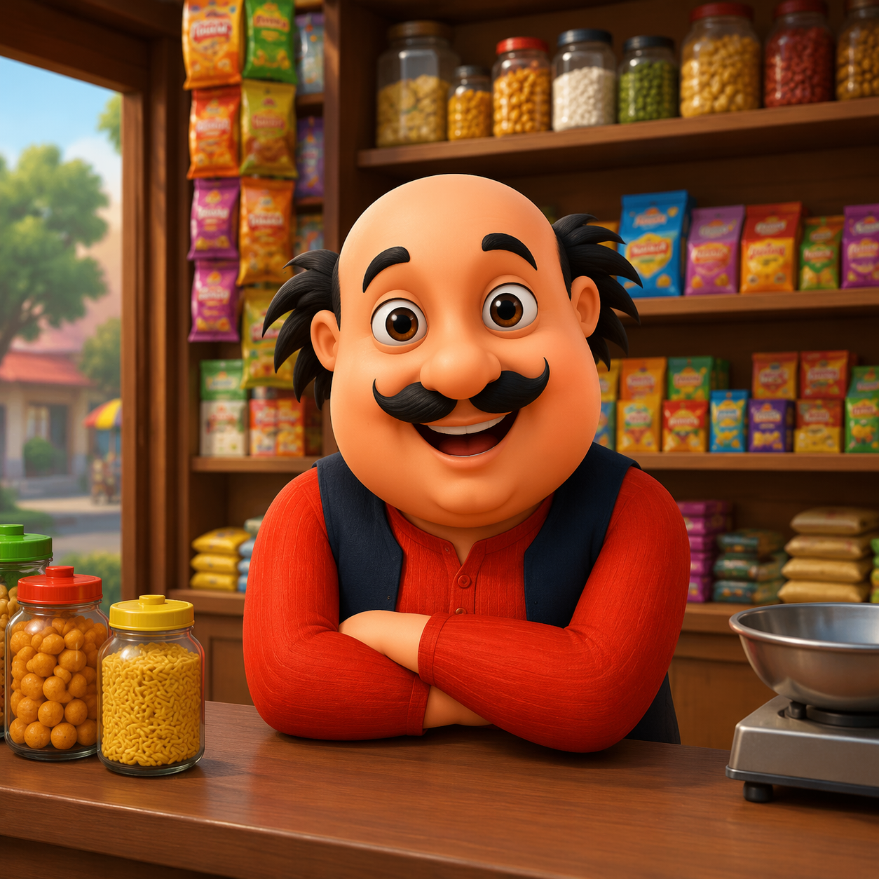 Promotion de la boutique Dreamina Motu Patlu Exemple d'invite vidéo IA 3 : Moment de promotion de rue