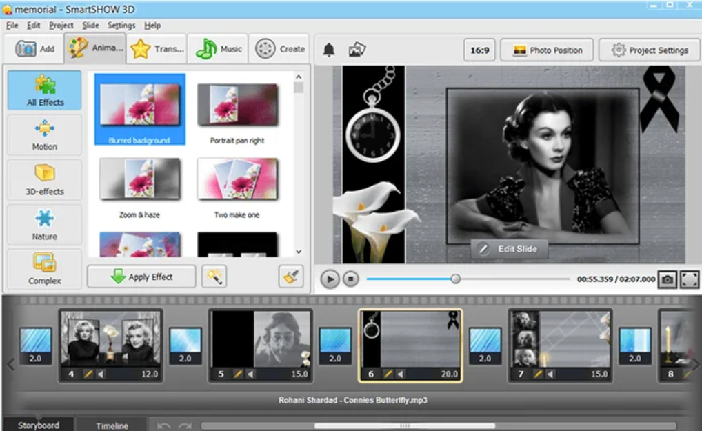 SmartSHOW 3D interface
