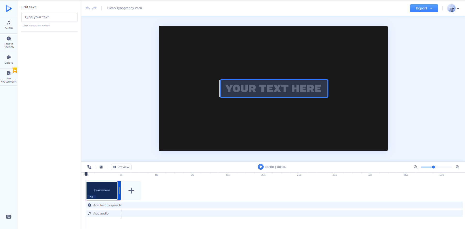 Interface of Renderforest - the perfect animated text video generator
