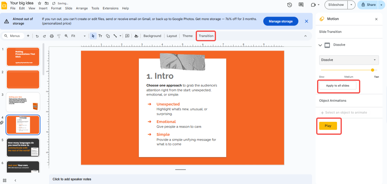 Add a slide transition